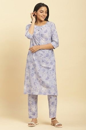 Purple Floral Printed Cotton Kurta And Pants Co-Ord Set