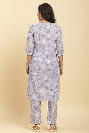 Purple Floral Printed Cotton Kurta And Pants Co-Ord Set