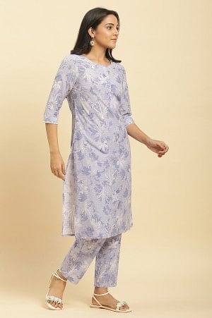 Purple Floral Printed Cotton Kurta And Pants Co-Ord Set