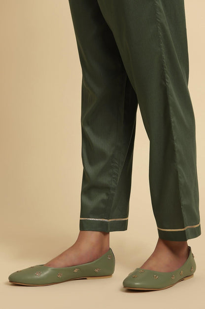 Green Metallic Embroidered Kurta And Pants Set - wforwoman