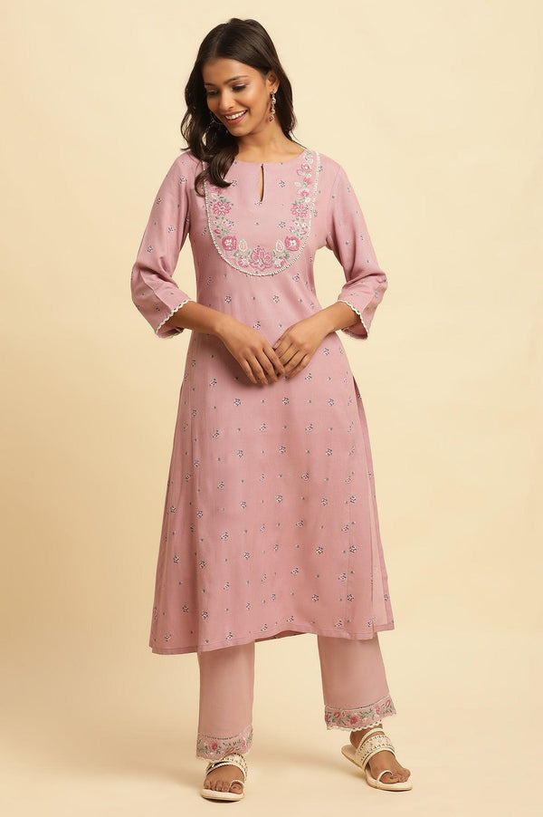 Purple Floral Printed Kurta And Pants Set