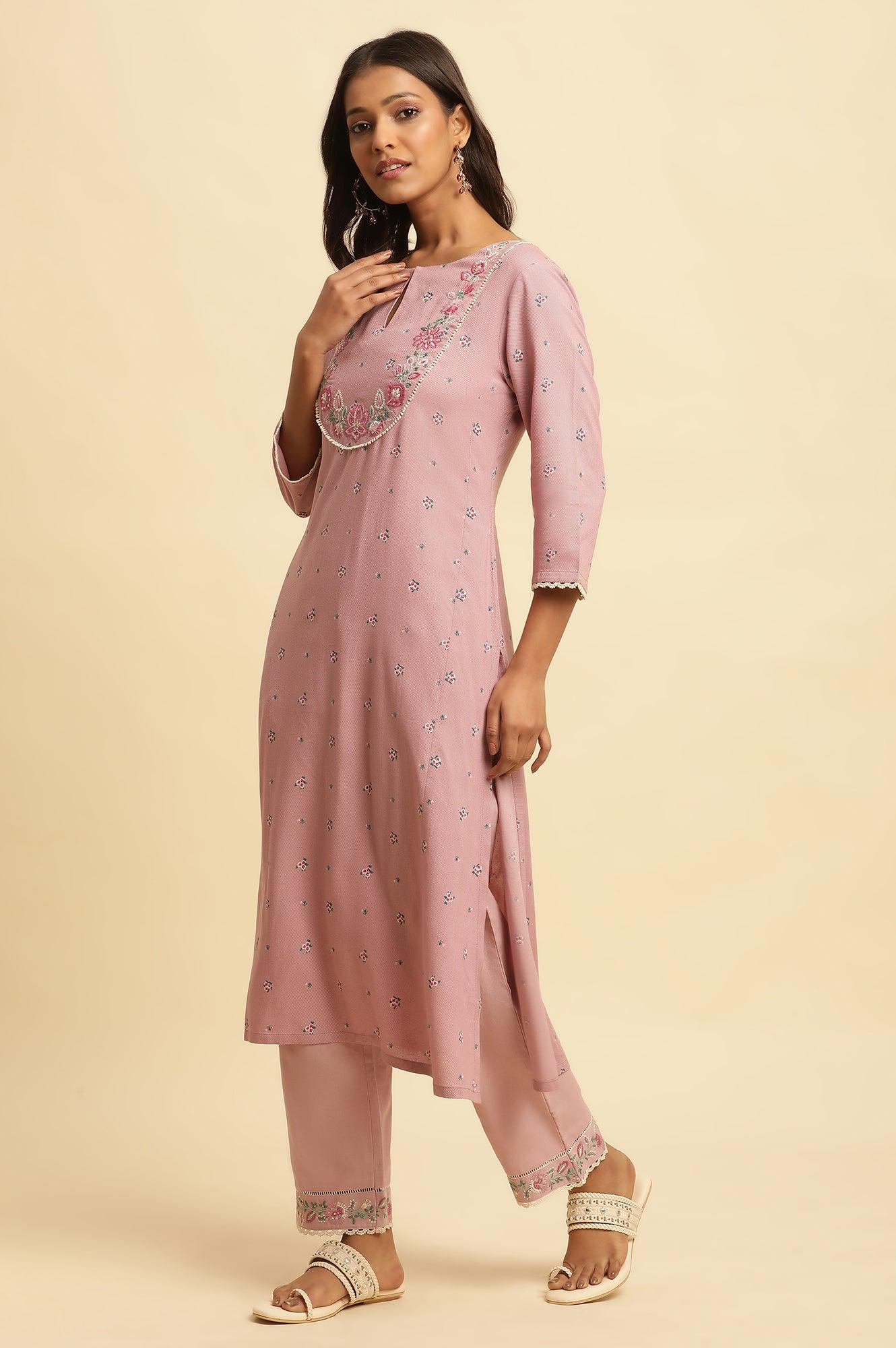 Purple Floral Printed Kurta And Pants Set - wforwoman