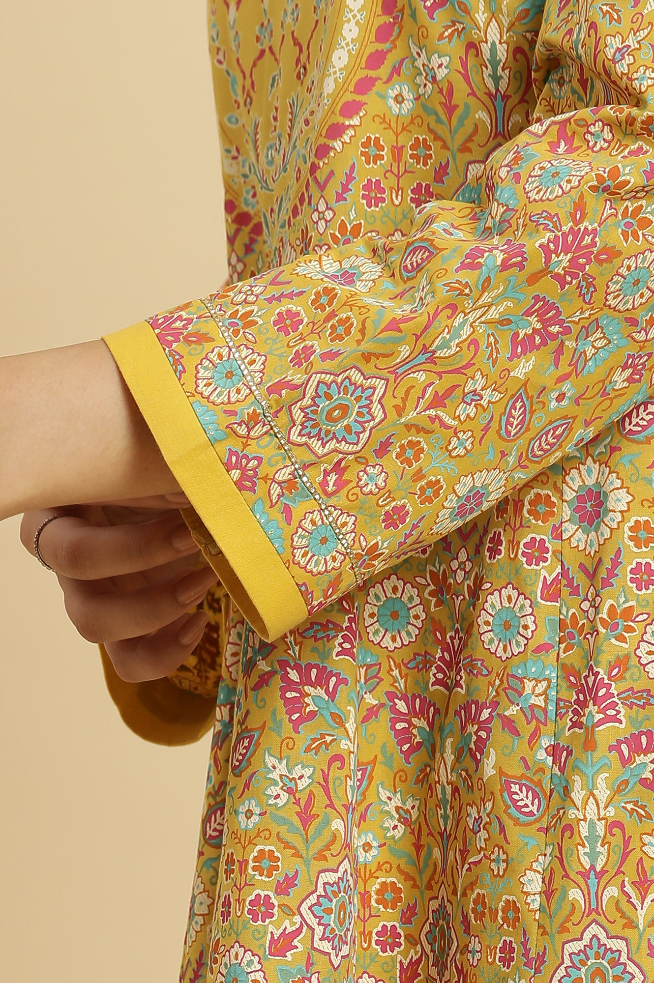 Yellow Floral Printed Flared Kurta And Pants Set