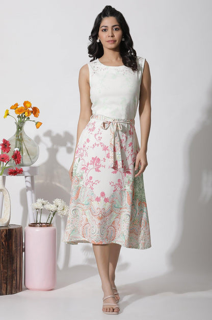 White Textured Crepe Dress In Multi-Coloured Print - wforwoman