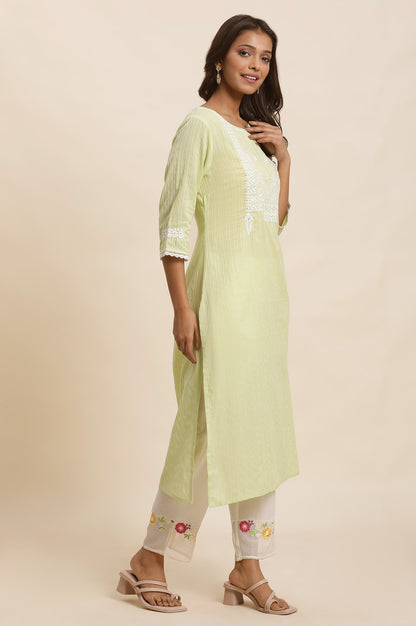 Green Cotton Lurex Embroidered Kurta