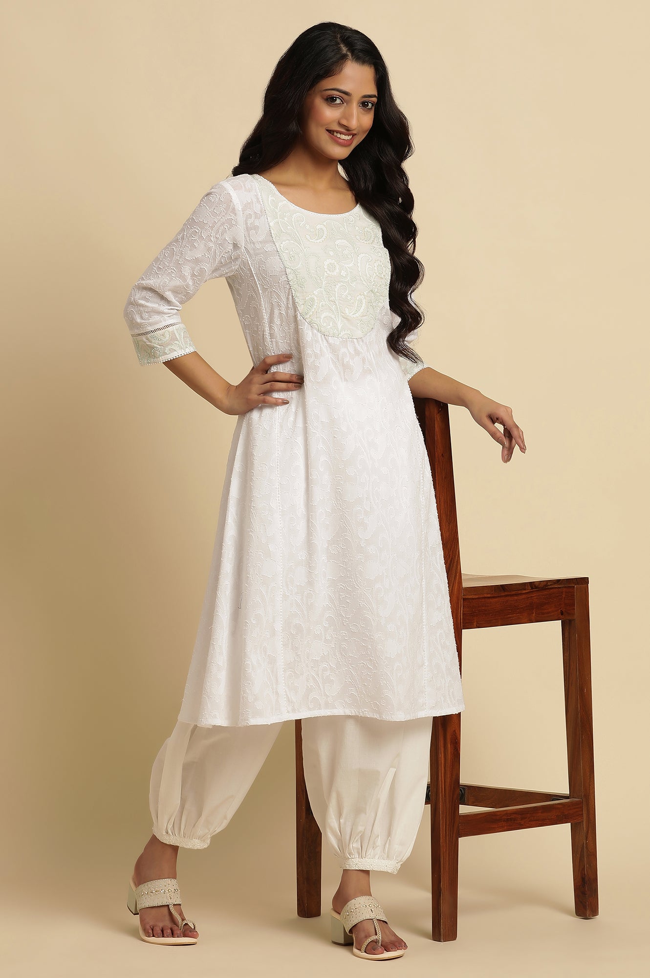 White A-Line Yarn-Dyed Kurta