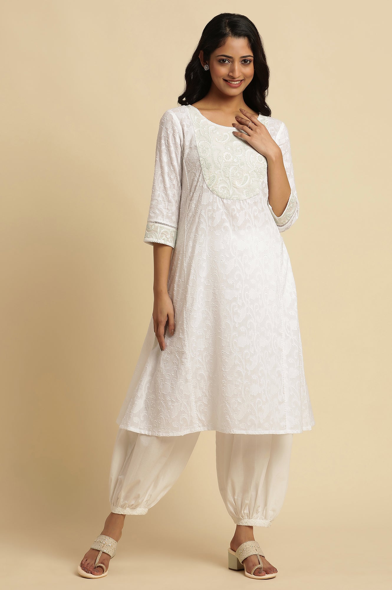 White A-Line Yarn-Dyed Kurta