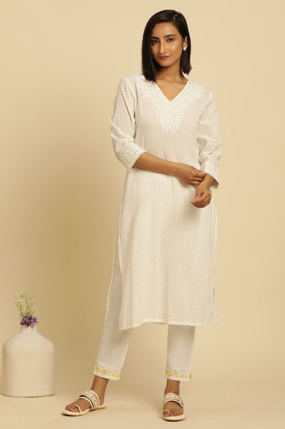 Ecru Chikankari Embroidered Kurta