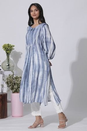 White And Blue Tie-Dye A-Line Kurta