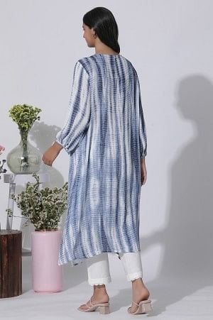 White And Blue Tie-Dye A-Line Kurta