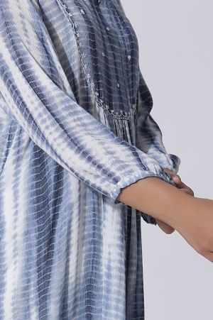 White And Blue Tie-Dye A-Line Kurta