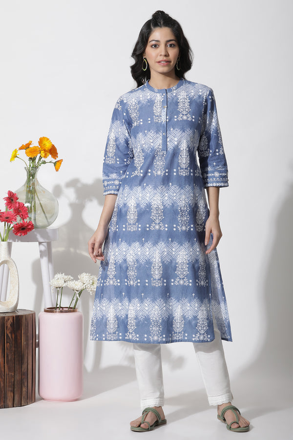 Dark Blue Tie-Dye Printed Kurta