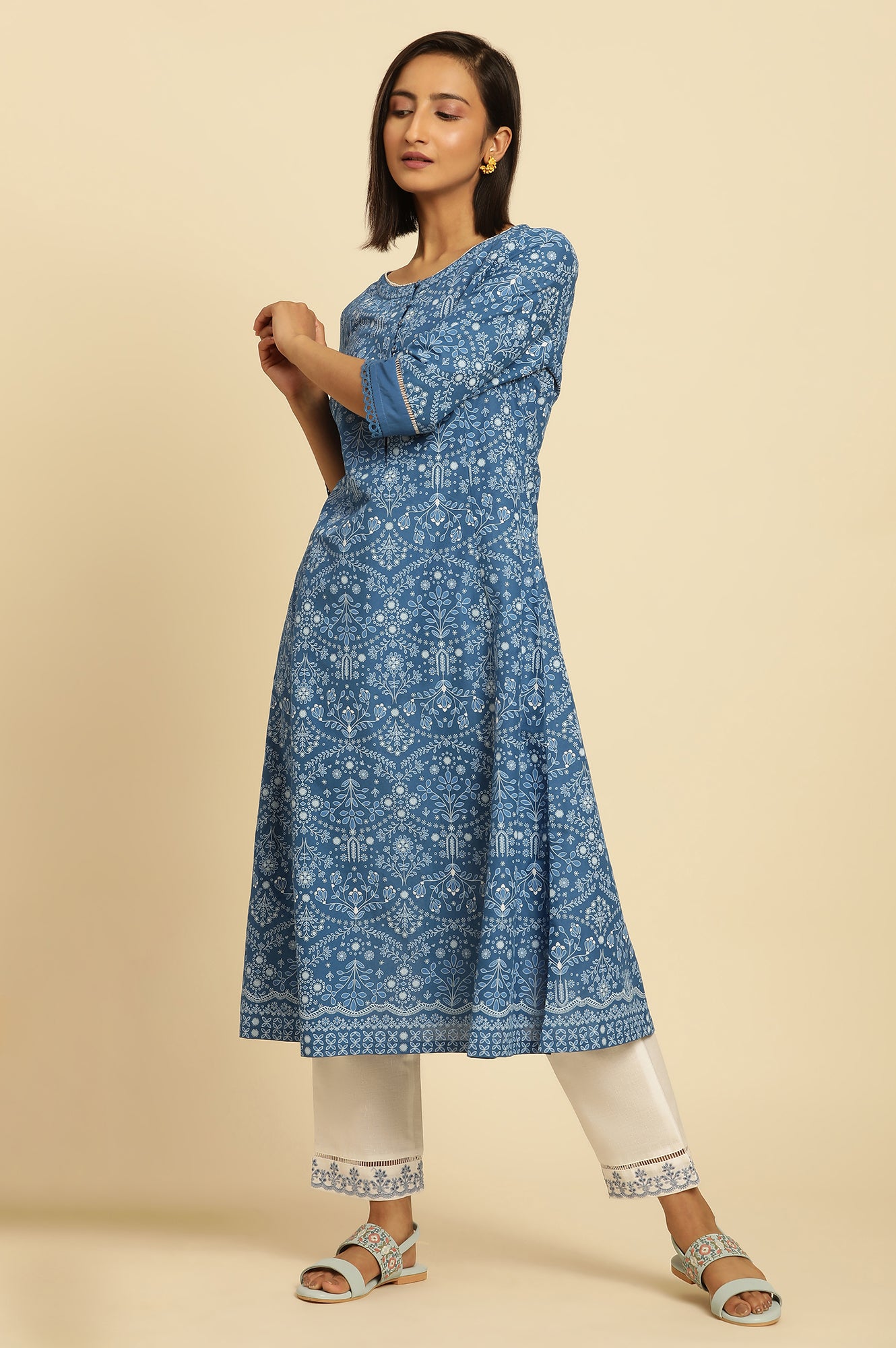 Blue Printed Flared Kurta