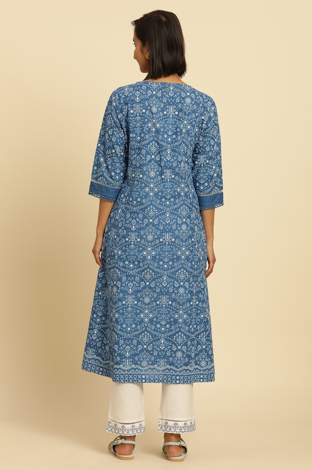 Blue Printed Flared Kurta