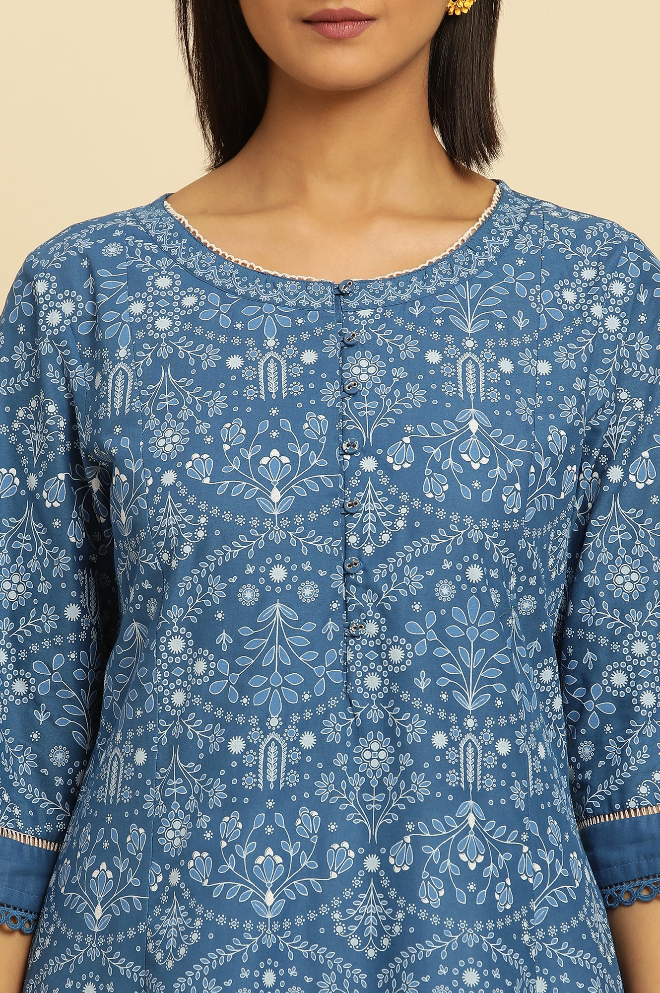 Blue Printed Flared Kurta