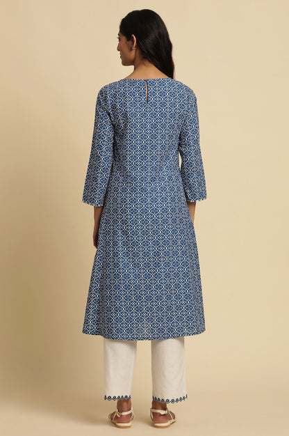 Blue Printed A-Line Kurta