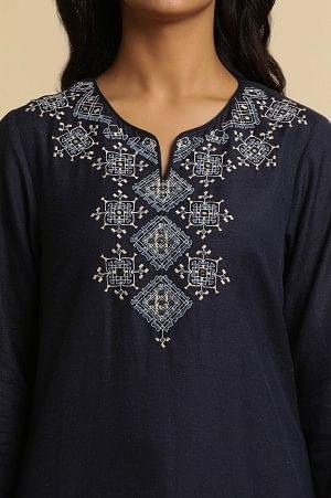 Blue Thread Embroidered Straight Kurta - wforwoman