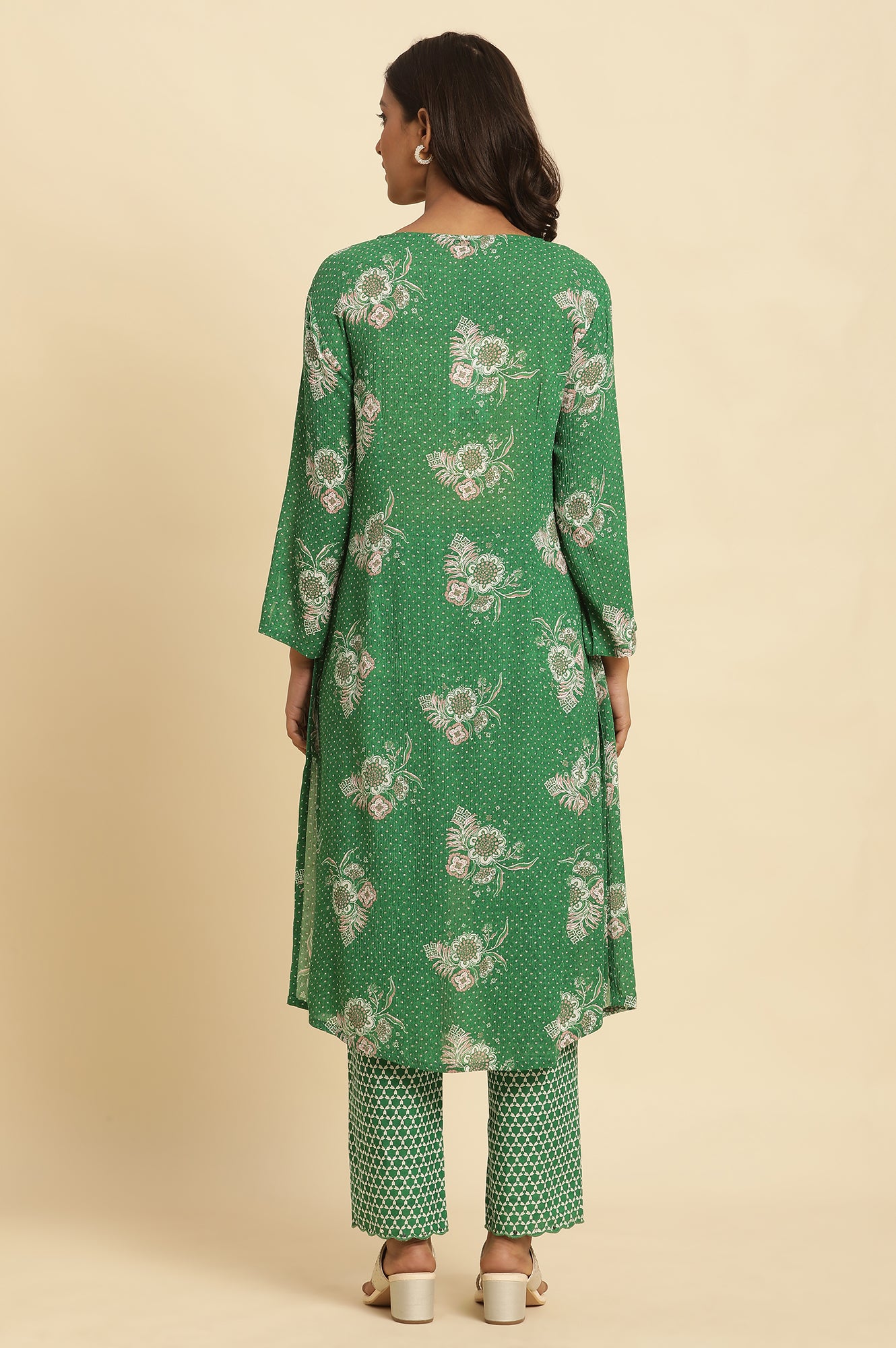 Green Floral Printed Straight Kurta