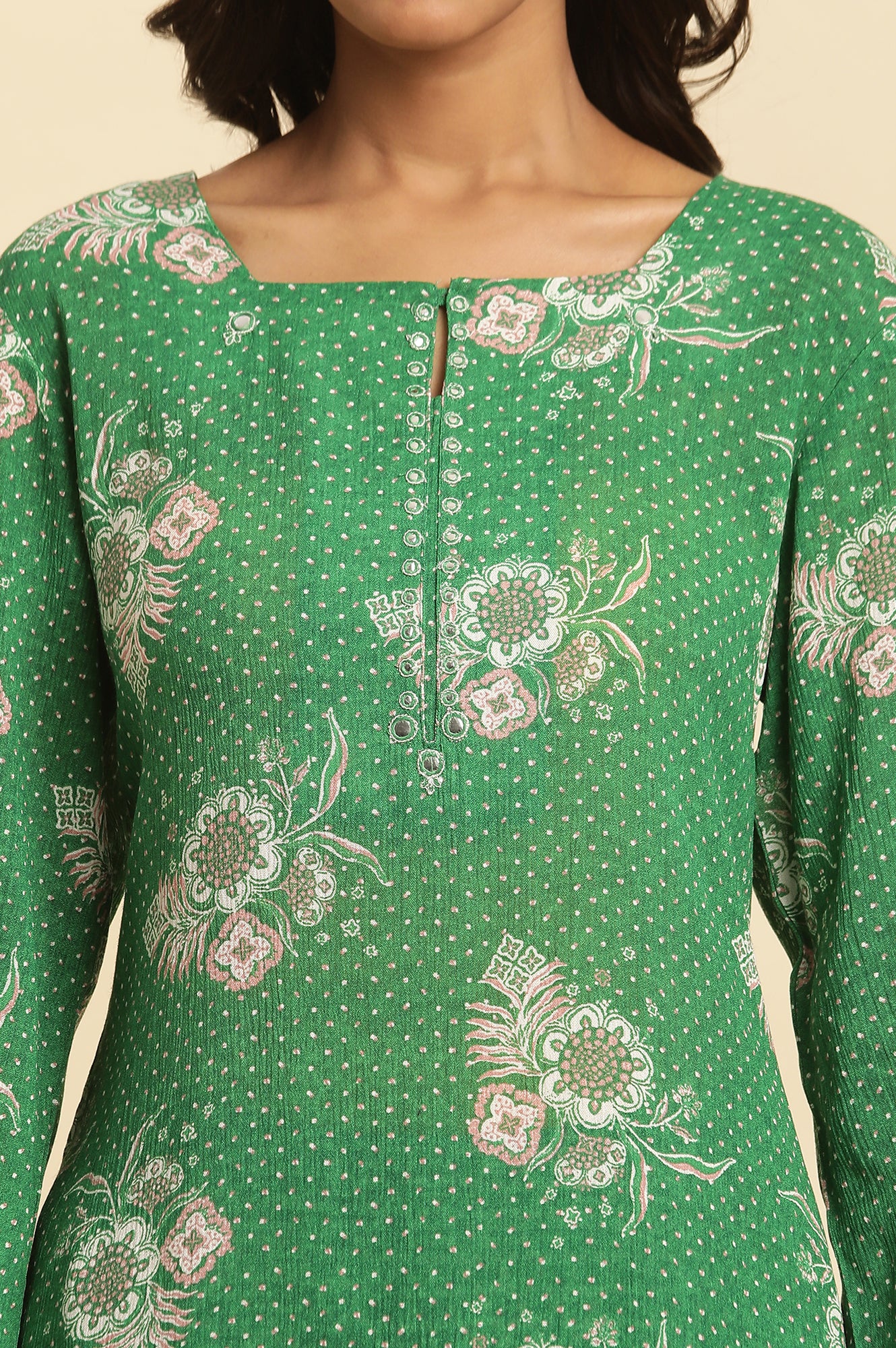 Green Floral Printed Straight Kurta