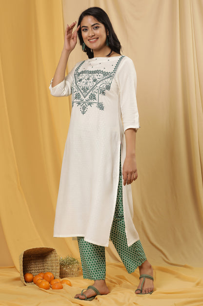 White Dori Embroidered Straight Kurta