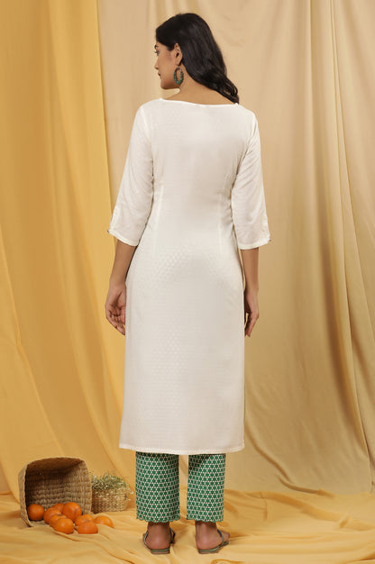 White Dori Embroidered Straight Kurta