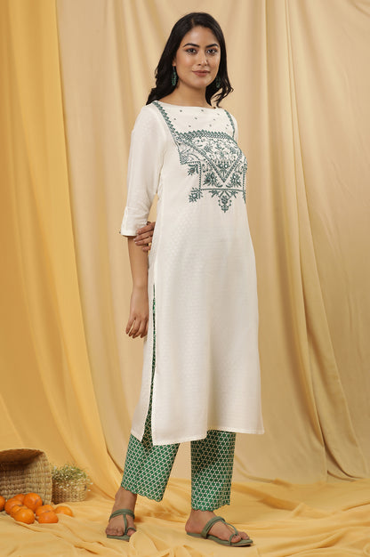 White Dori Embroidered Straight Kurta