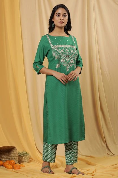 Green Dori Embroidered Straight Kurta