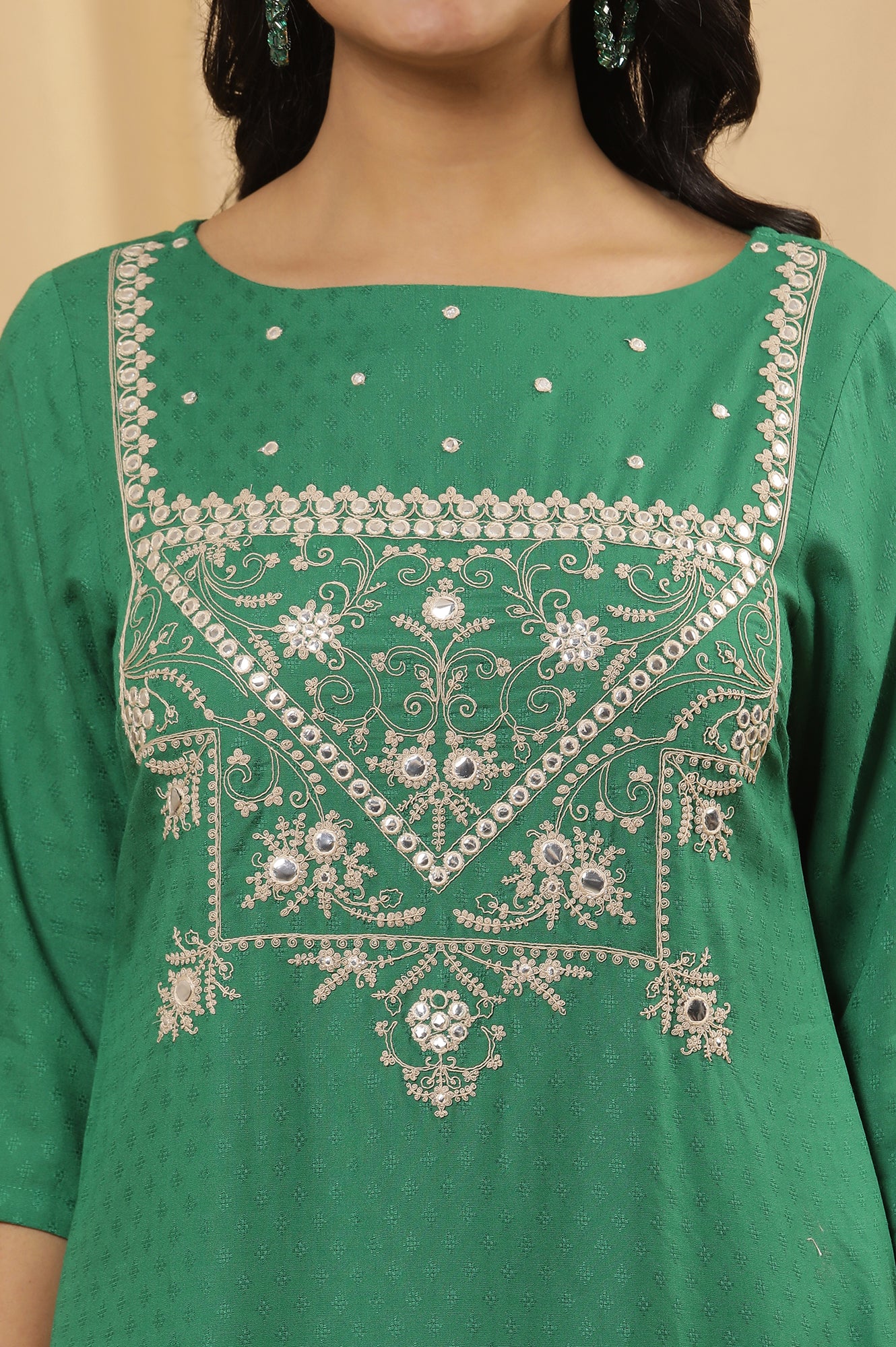 Green Dori Embroidered Straight Kurta