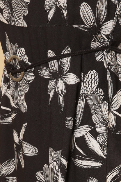 Black A-Line Floral Printed Dress