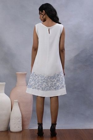 White Sleeveless Embroidered Short Western Dress