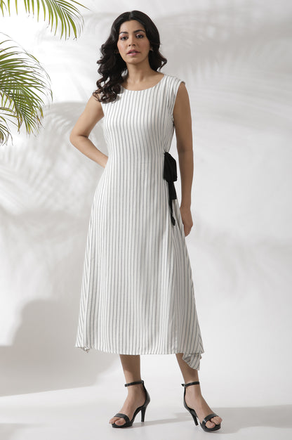 White Sleeveless Long Stripe Printed Dress