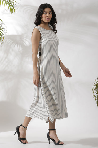 White Sleeveless Long Stripe Printed Dress