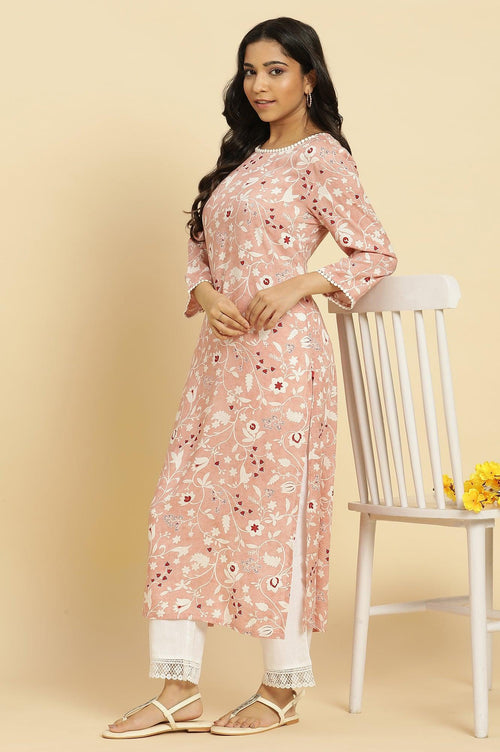 Pink Floral W Kurtis Pink Colour Buy Pink Straight Kurta In White