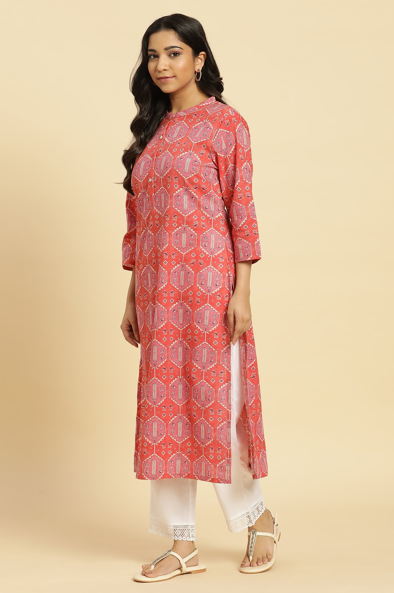 Red Geometric Printed Casual Kurta