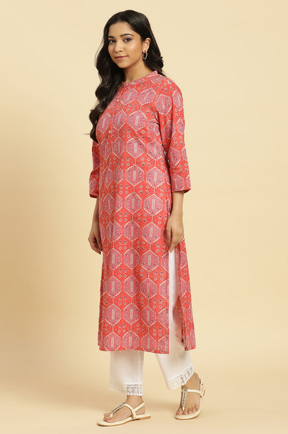 Red Geometric Printed Casual Kurta