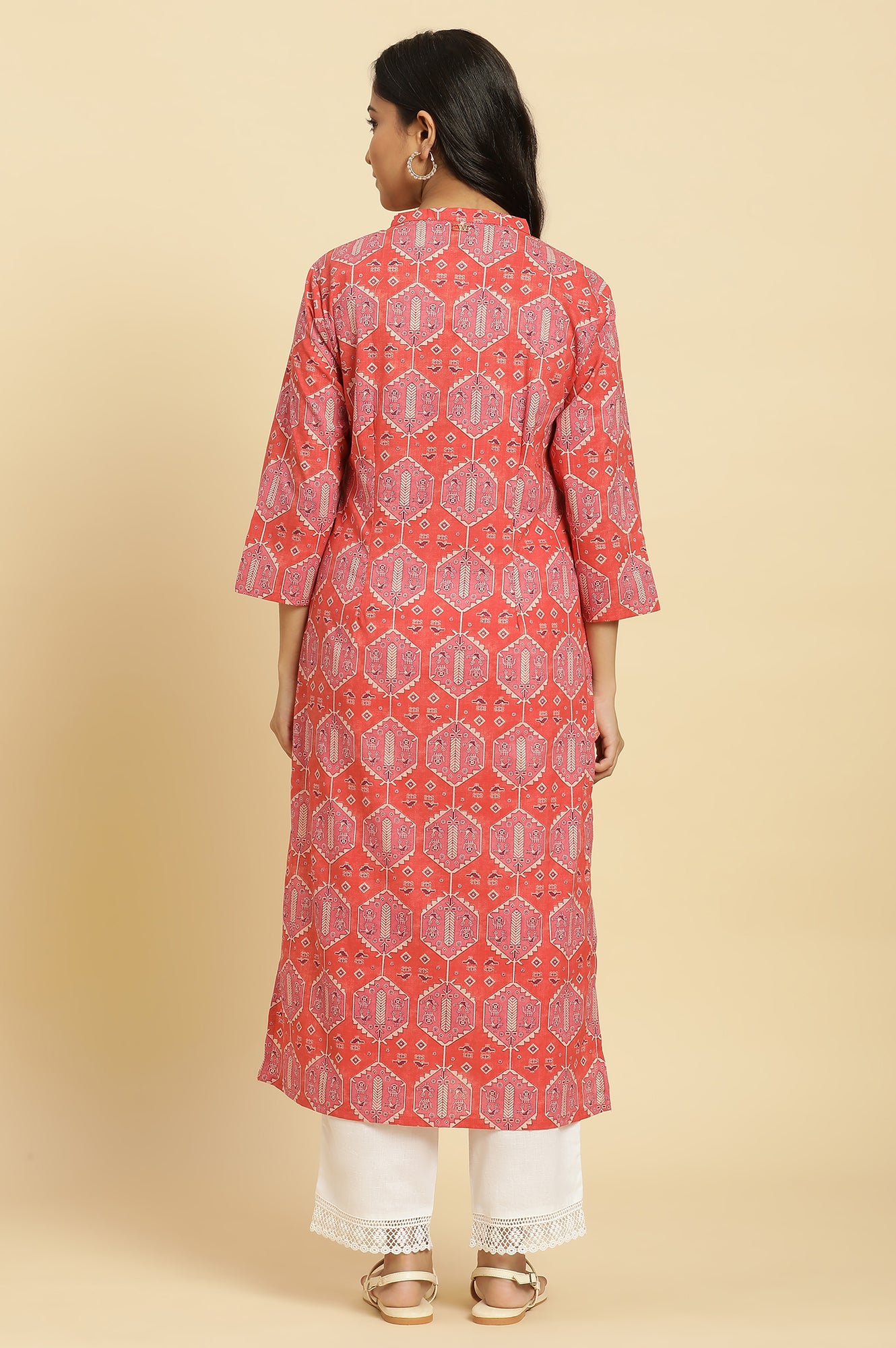 Red Geometric Printed Casual Kurta