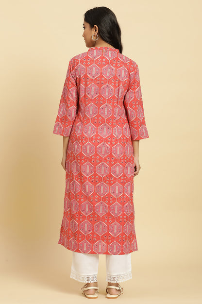 Red Geometric Printed Casual Kurta