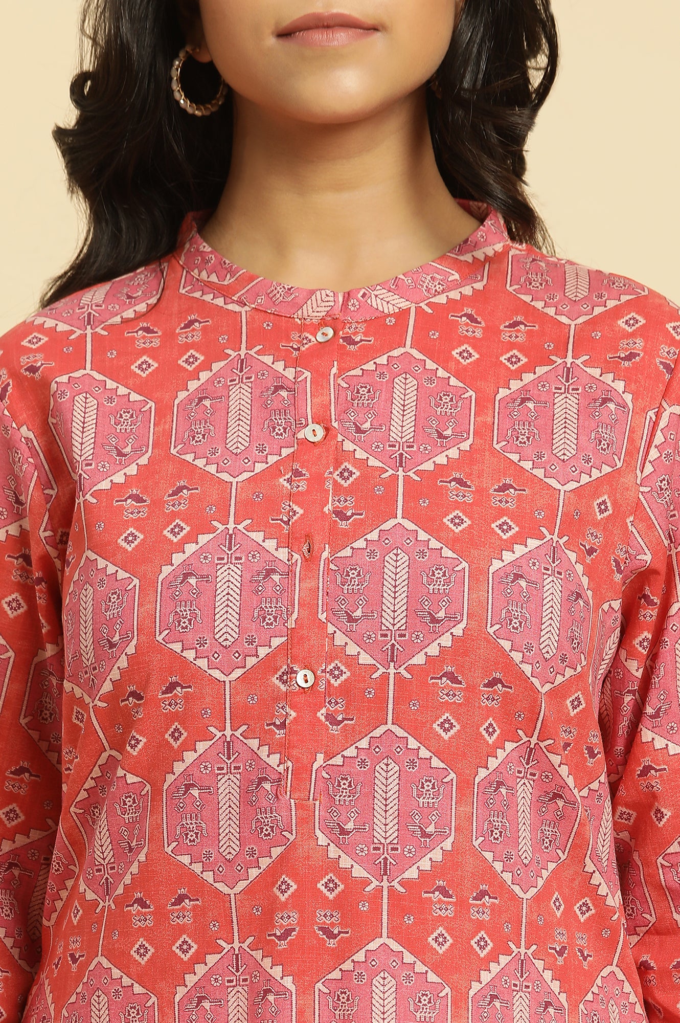 Red Geometric Printed Casual Kurta