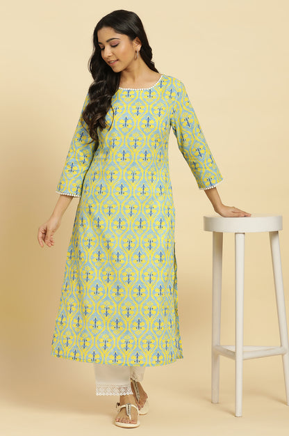 Blue Floral Printed Cotton Kurta