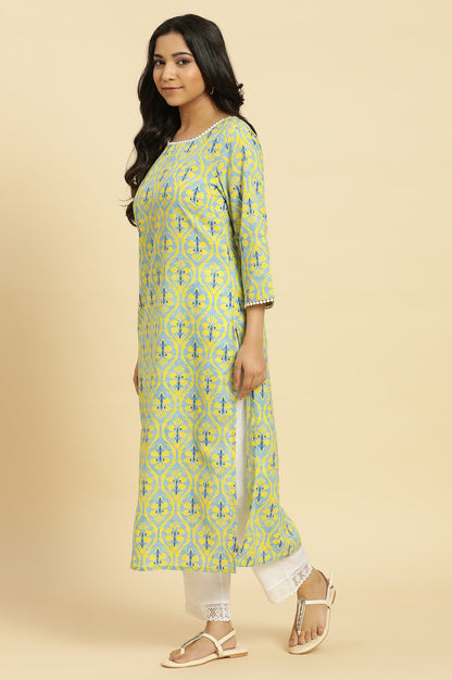 Blue Floral Printed Cotton Kurta