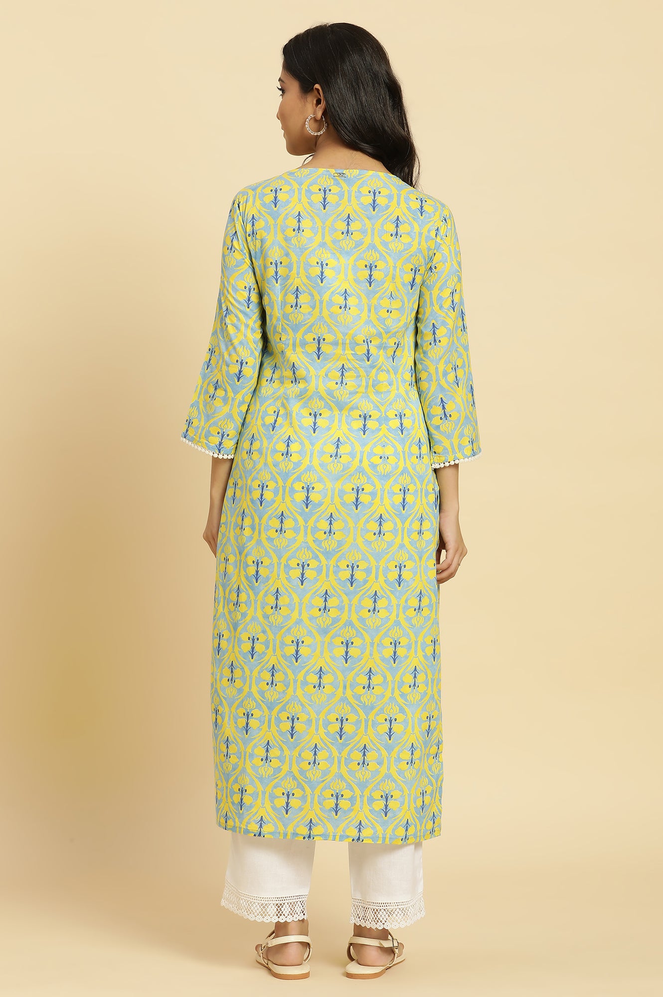 Blue Floral Printed Cotton Kurta