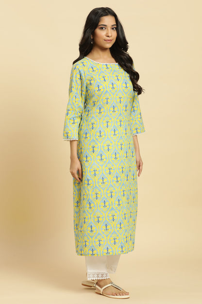 Blue Floral Printed Cotton Kurta