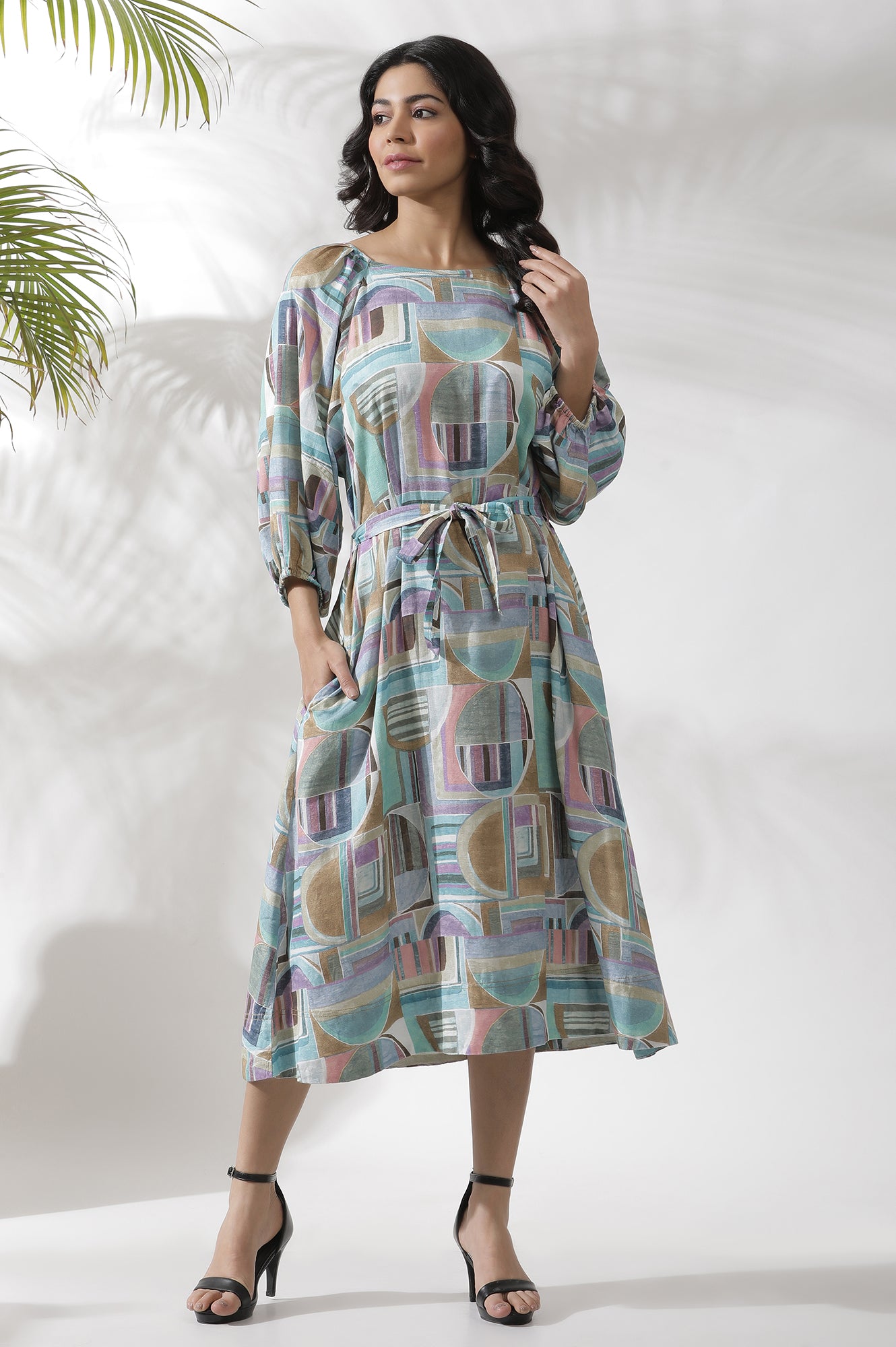 Multi-Coloured Abstract Printed A-Line Dress