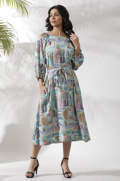 Multi-Coloured Abstract Printed A-Line Dress