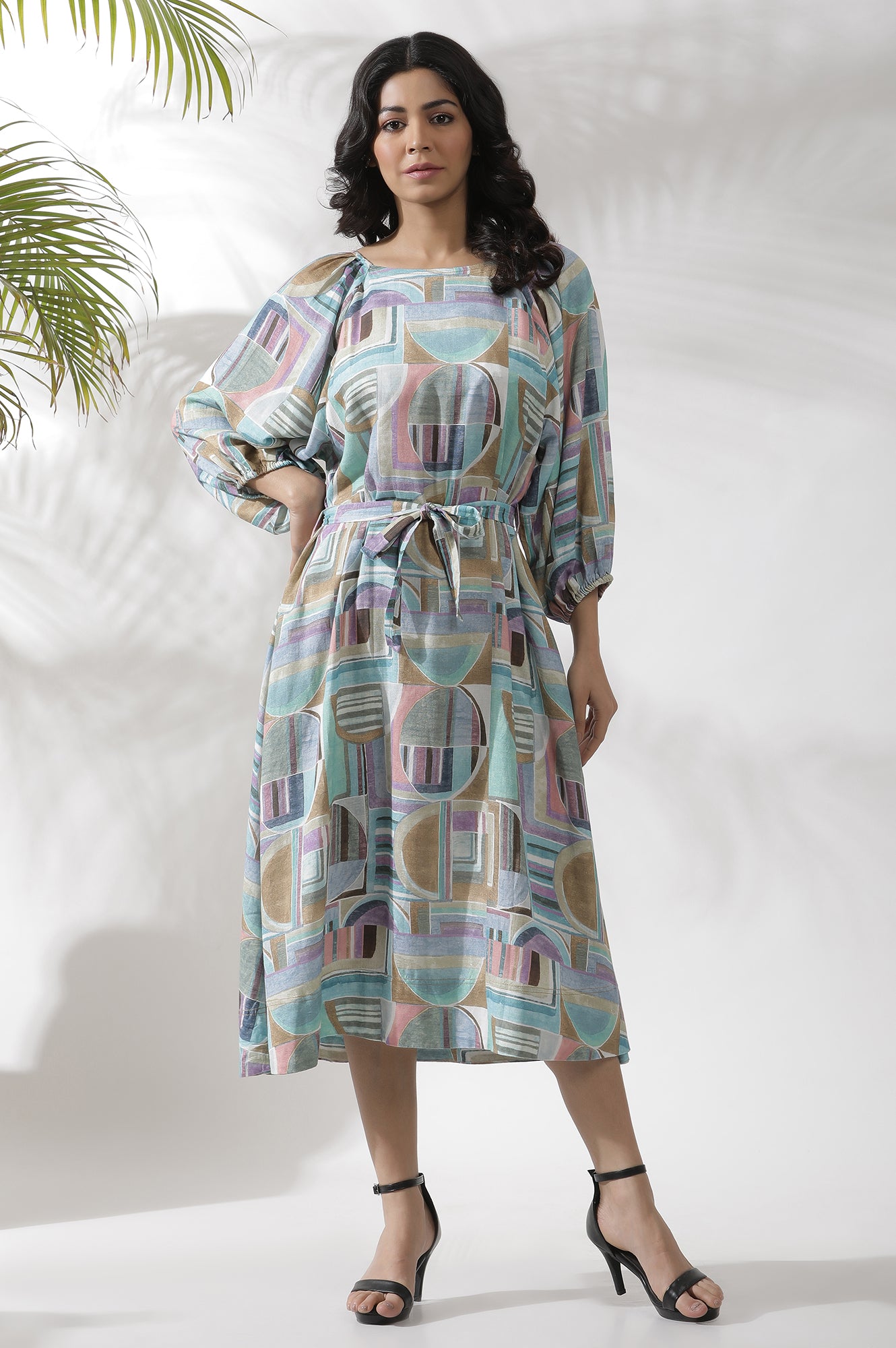 Multi-Coloured Abstract Printed A-Line Dress