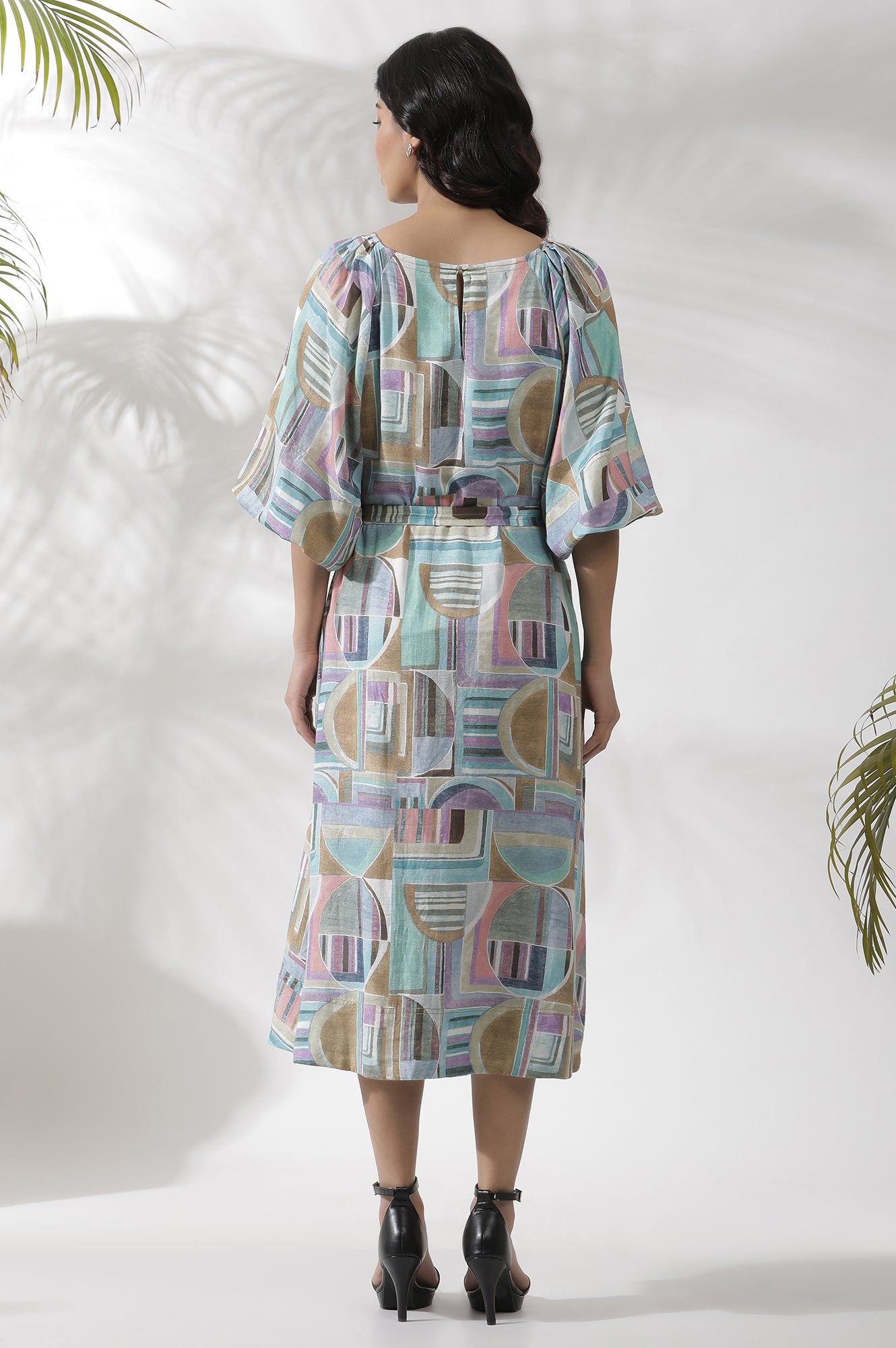 Multi-Coloured Abstract Printed A-Line Dress