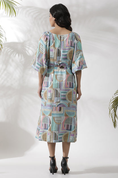 Multi-Coloured Abstract Printed A-Line Dress