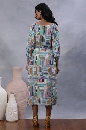 Multi-Coloured Abstract Printed A-Line Dress