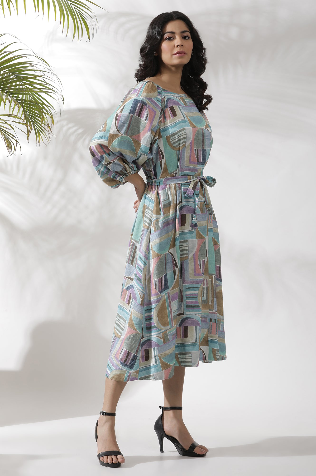 Multi-Coloured Abstract Printed A-Line Dress