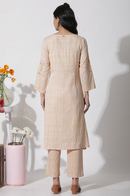 Yellow Striped Embroidered Kurta